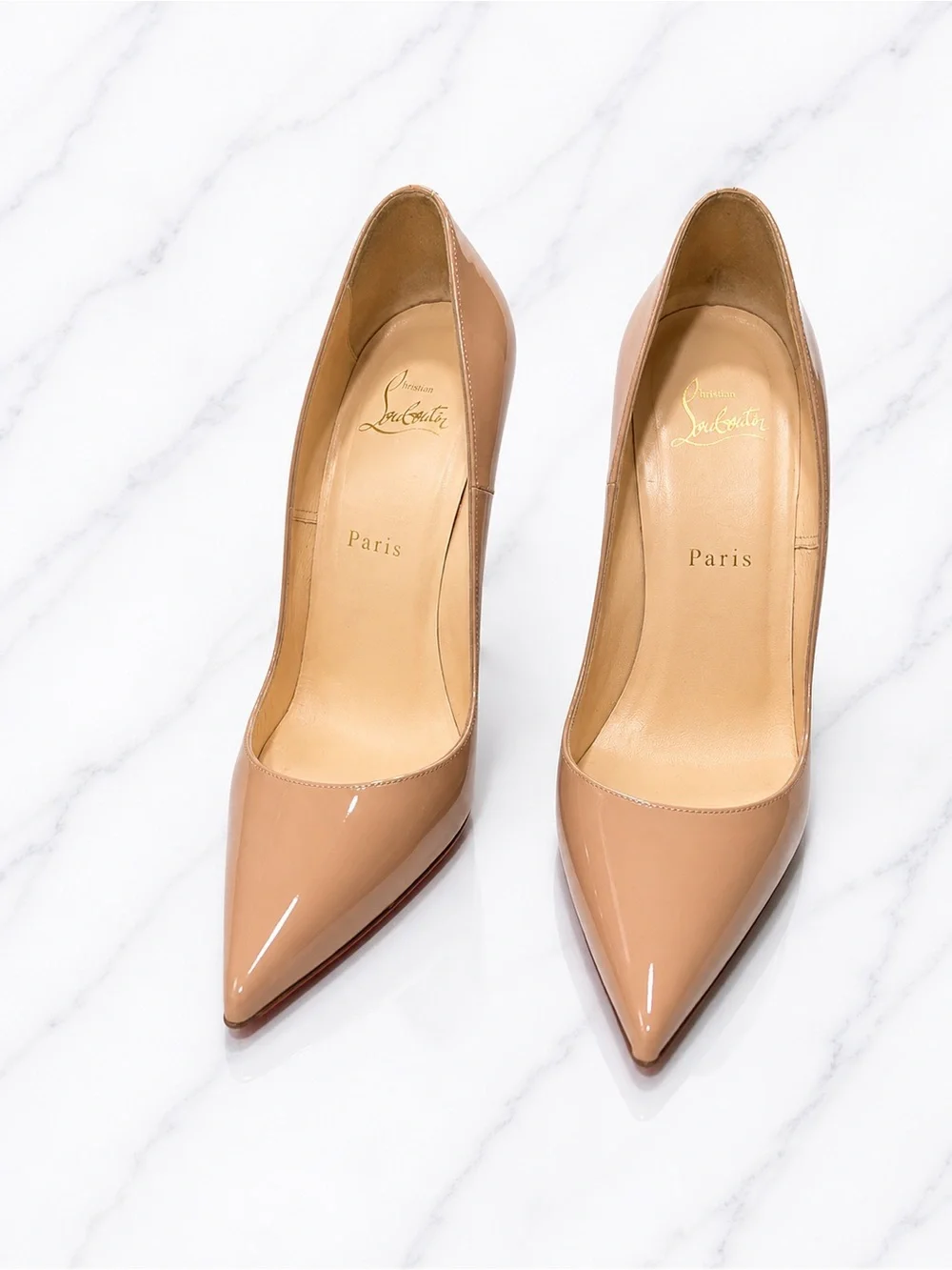 Christian Louboutin So Kate 120mm Nude Patent Leather Stiletto Heel Pump 38.5